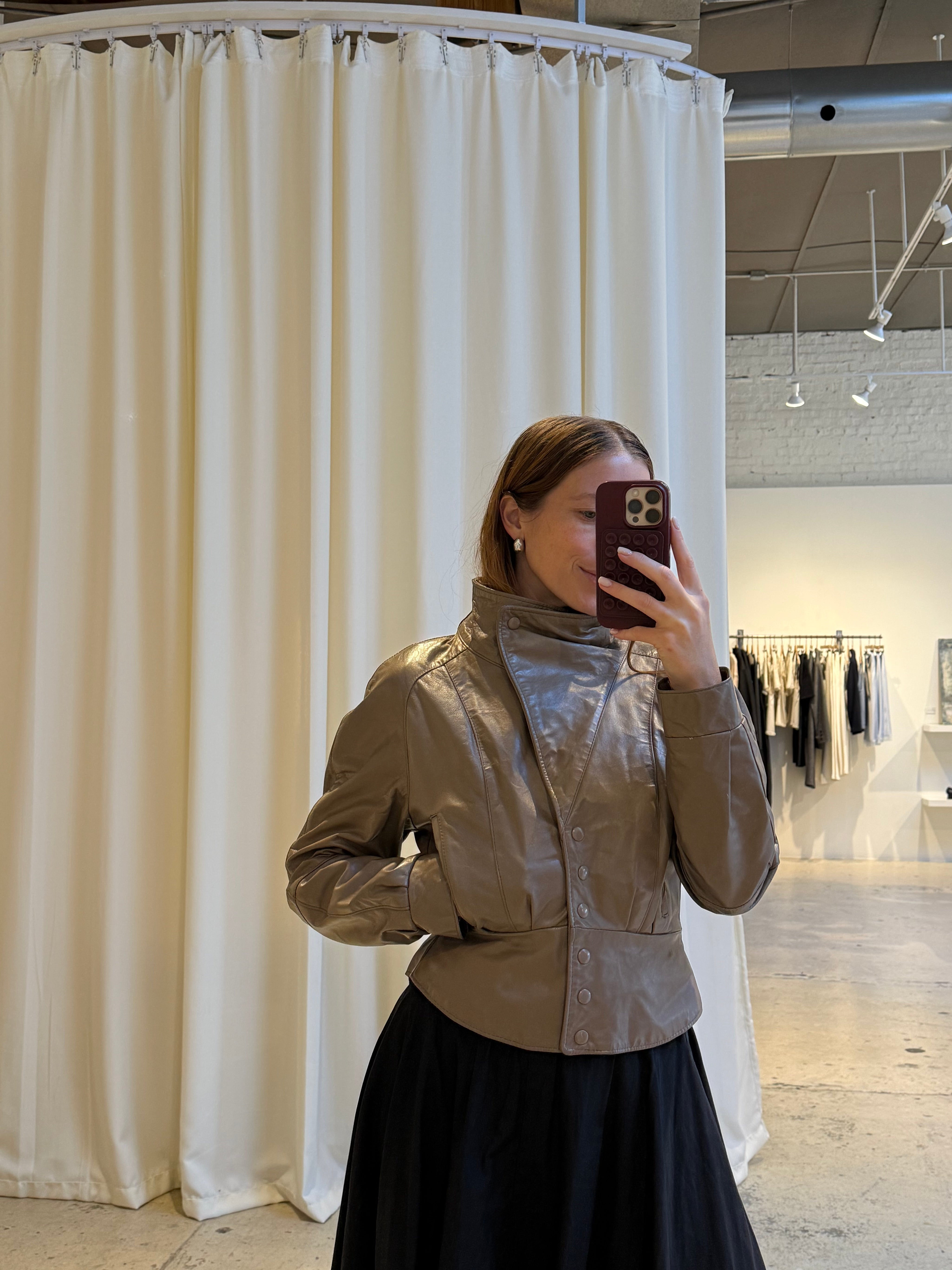 Vintage Tan Leather Bomber Jacket