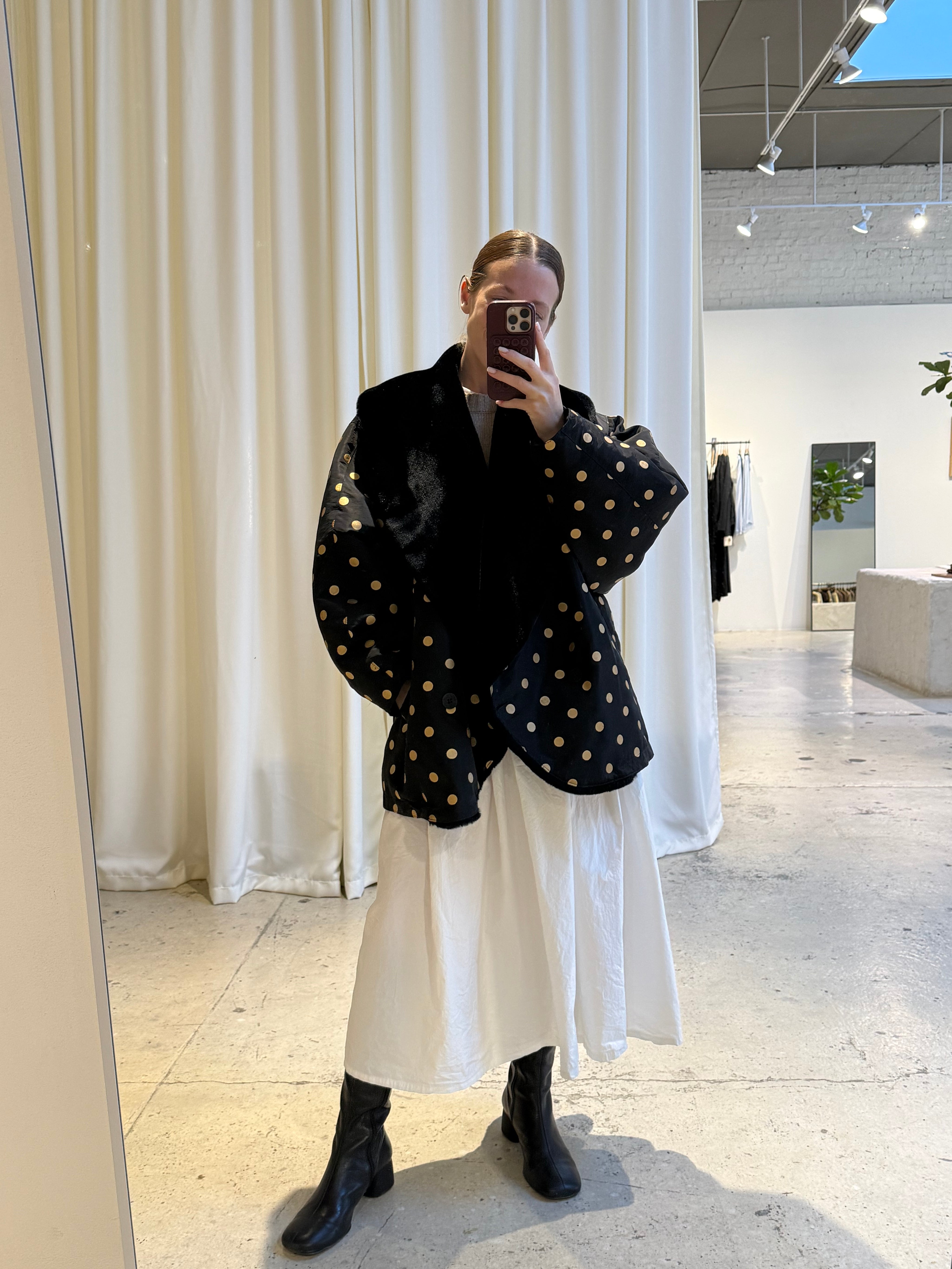 Vintage Black Gold Polka Dot Puffer Jacket