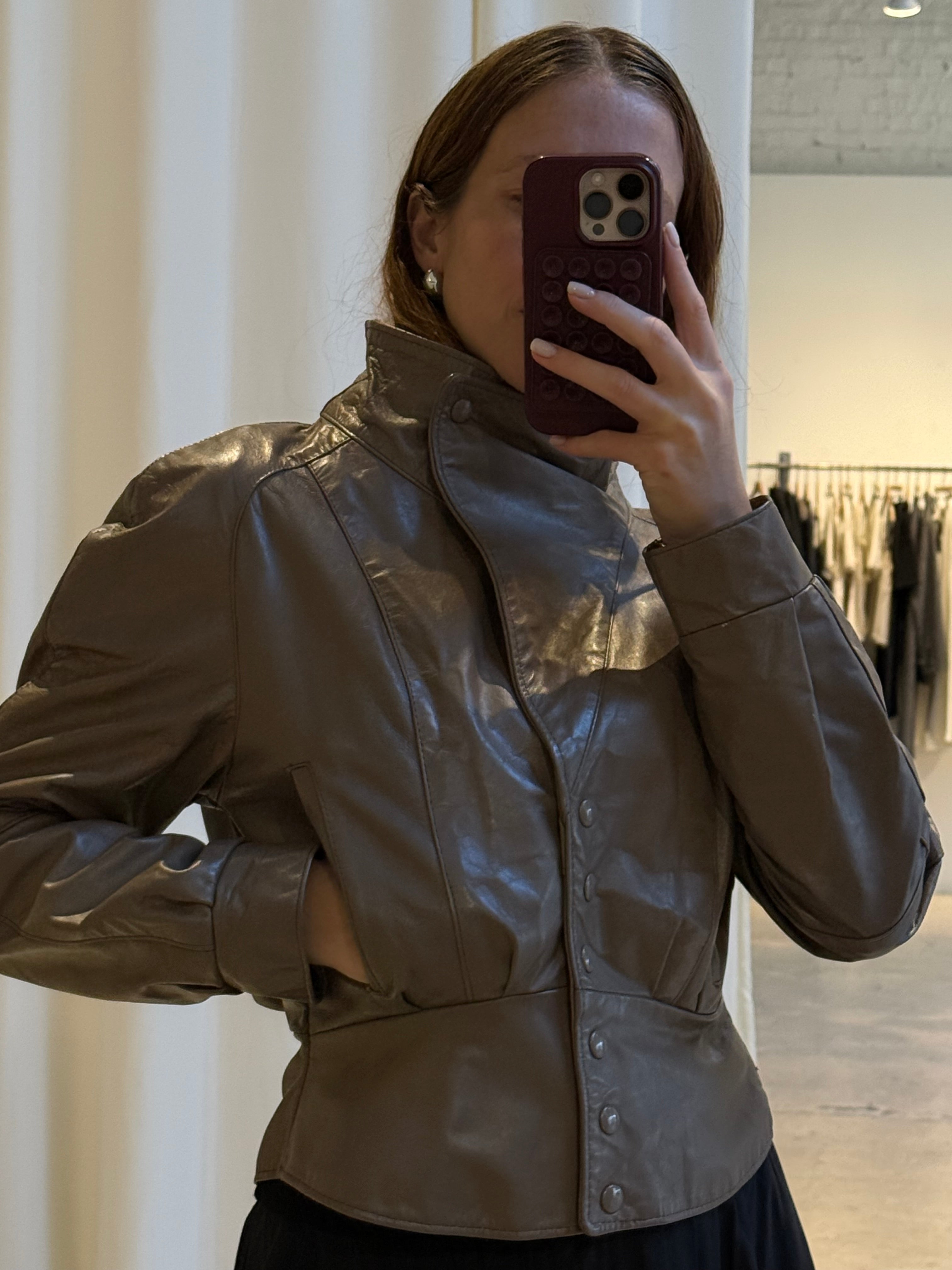 Vintage Tan Leather Bomber Jacket