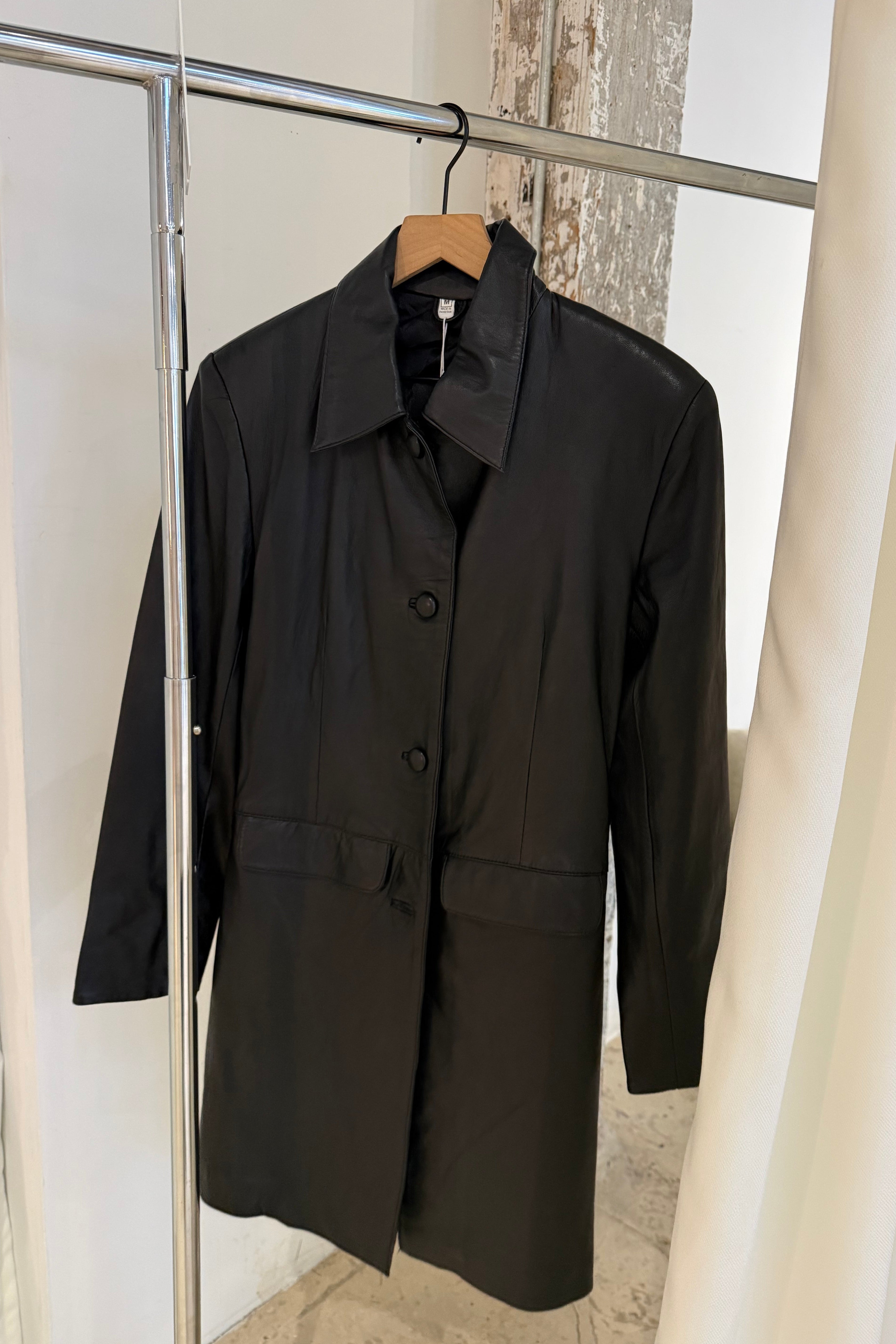 Vintage Black Leather Longline Jacket