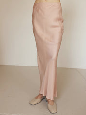Pale Pink Cupro Bias Maxi Skirt