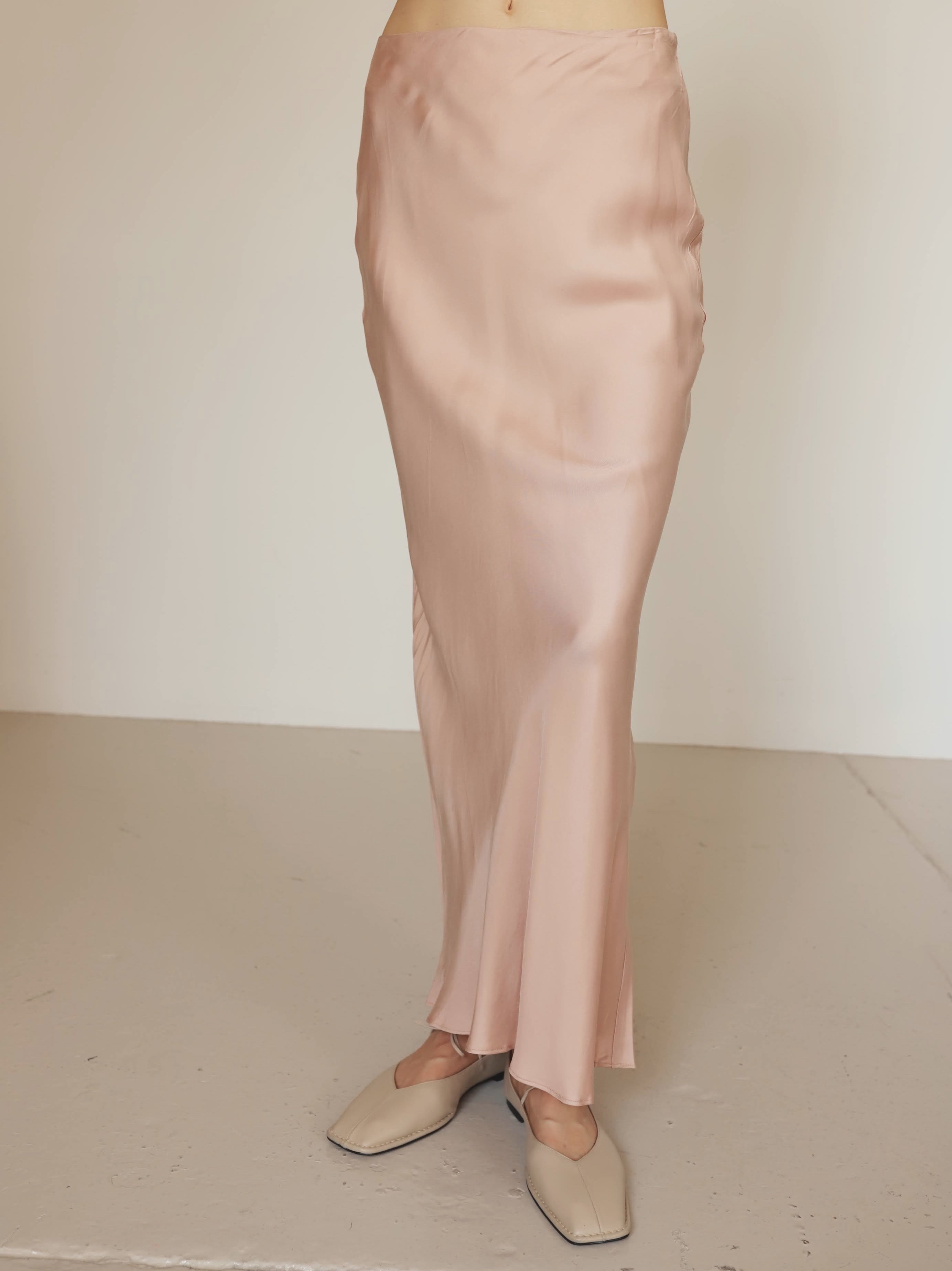 Pale Pink Cupro Bias Maxi Skirt