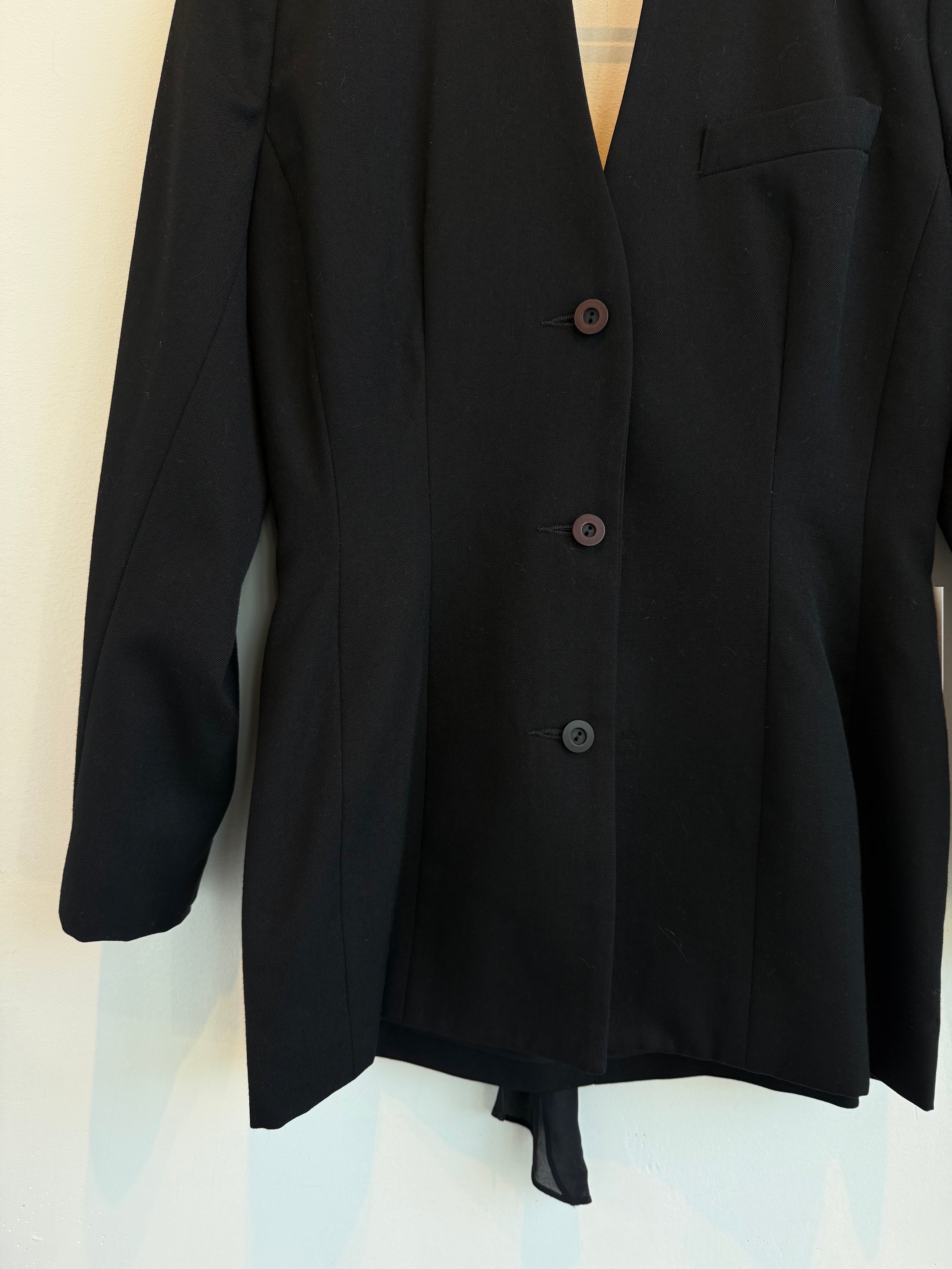 Vintage Black Open Back Wool Blazer