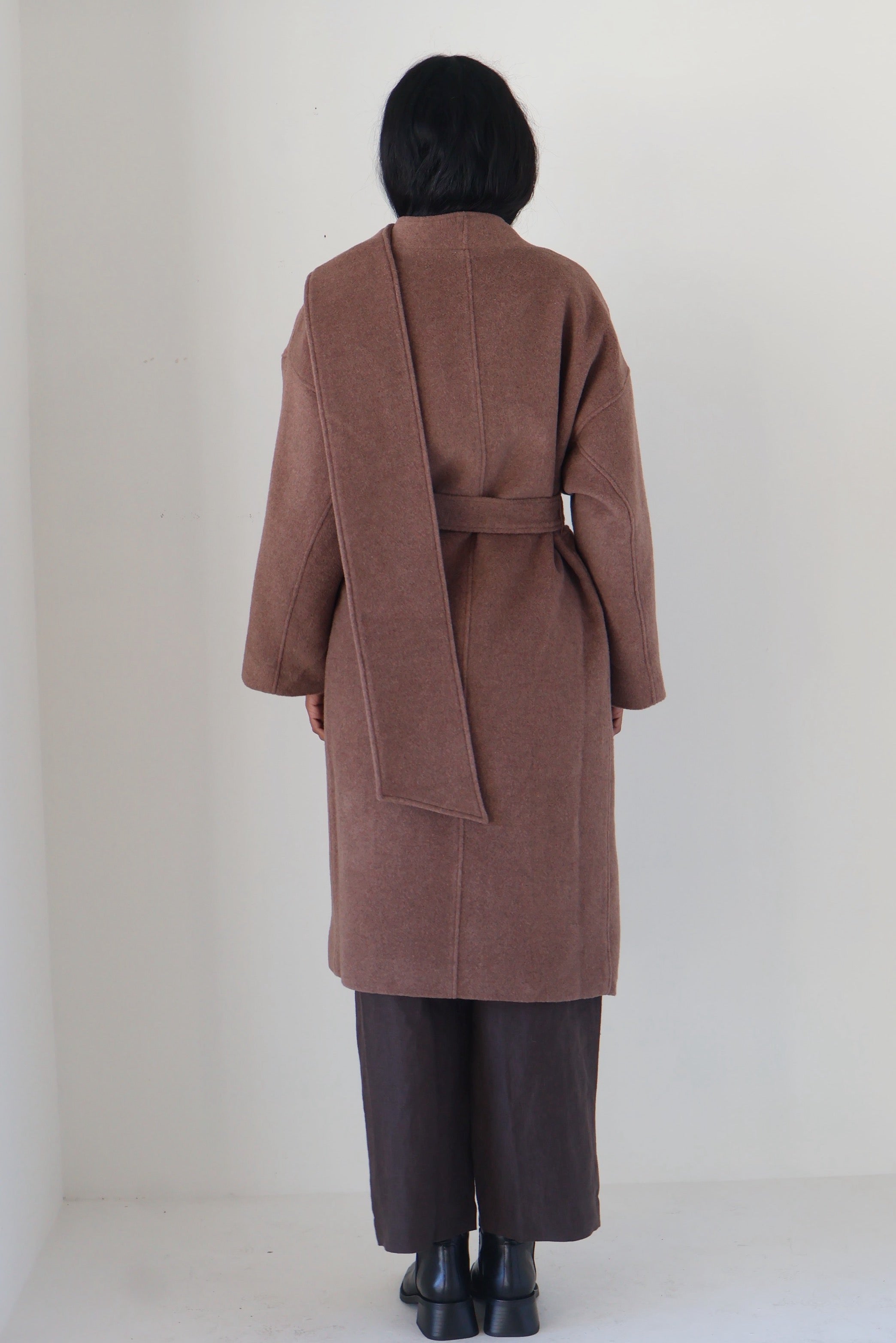 Taupe Brown Belted Elaxi Coat