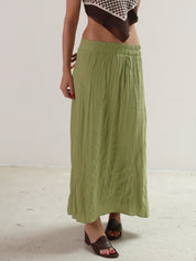 Green Crinkled Ayla Midi Skirt