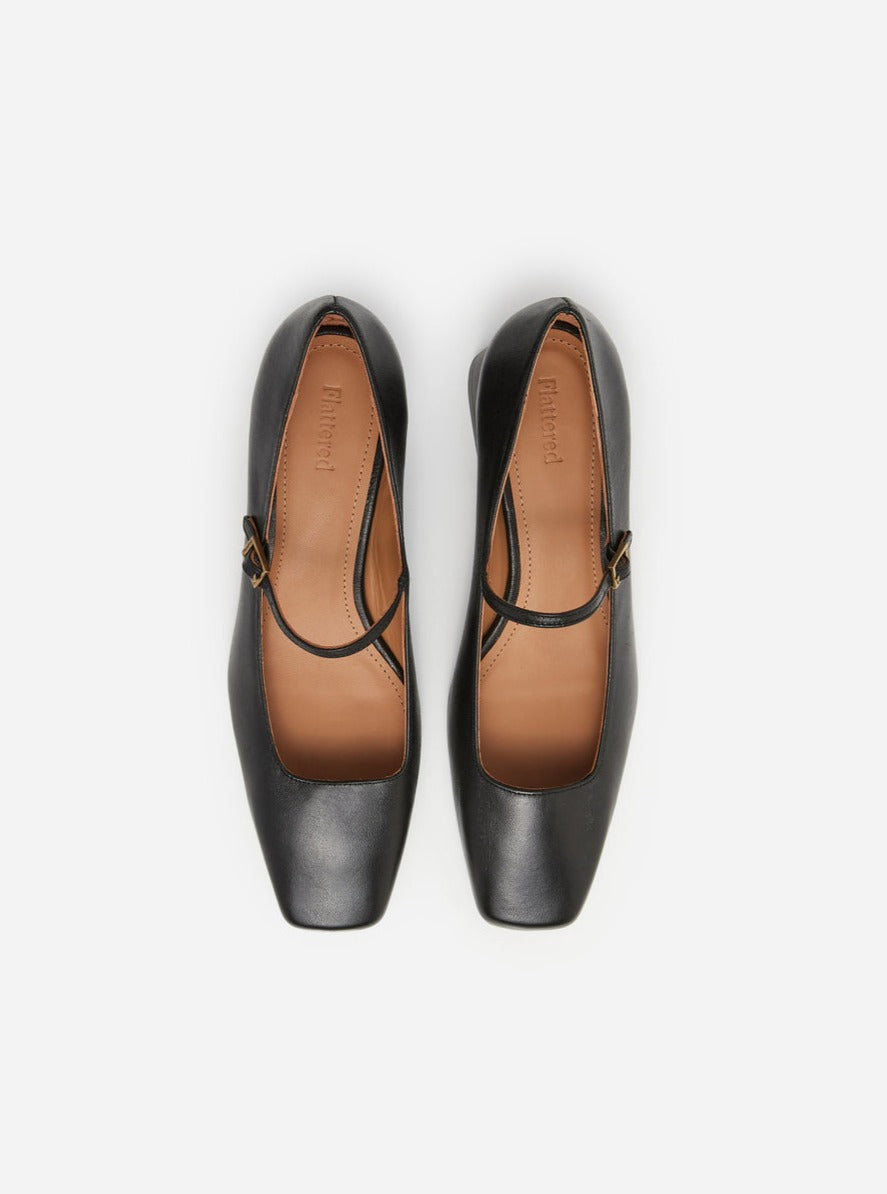 Flattered Black Leather Evan Mary Jane Heel – Dear Society