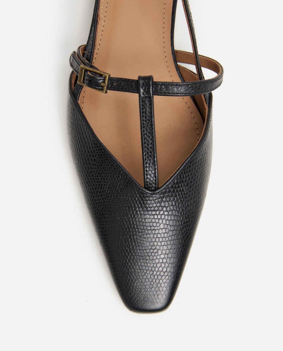 Flattered Black Josefin Lizzard Leather Flats