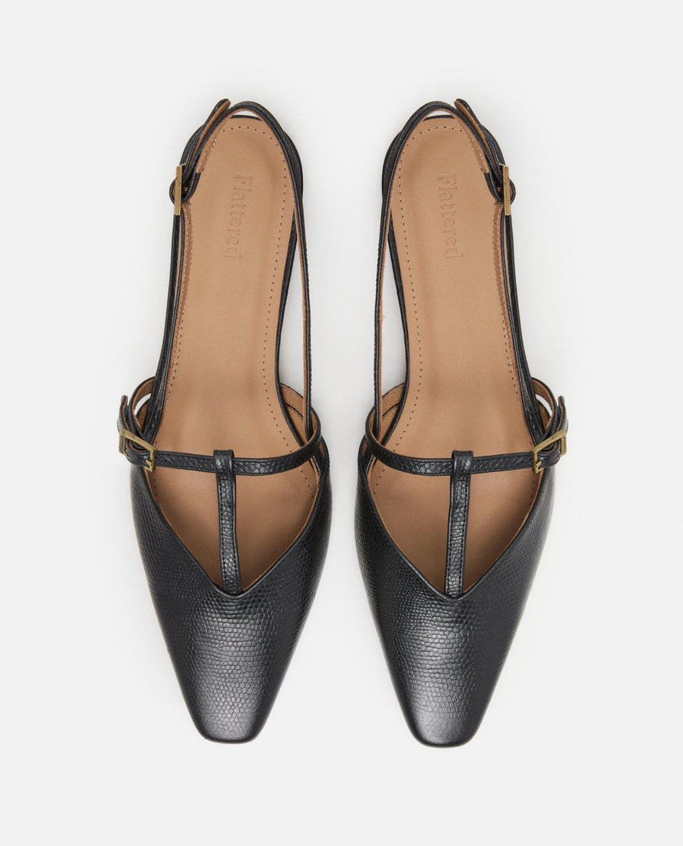 Flattered Black Josefin Lizzard Leather Flats