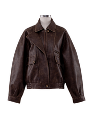 Dark Brown Faux Leather Bomber Jacket