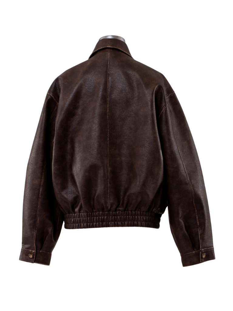 Dark Brown Faux Leather Bomber Jacket