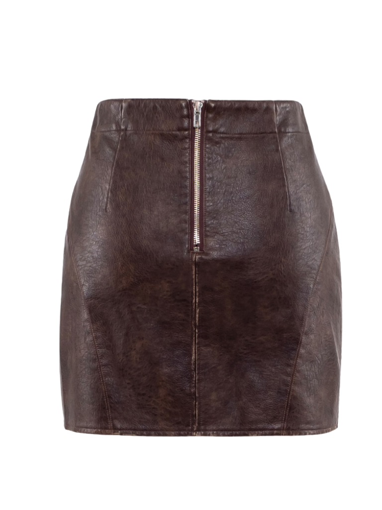 Dark Brown Faux Leather Mini Skirt