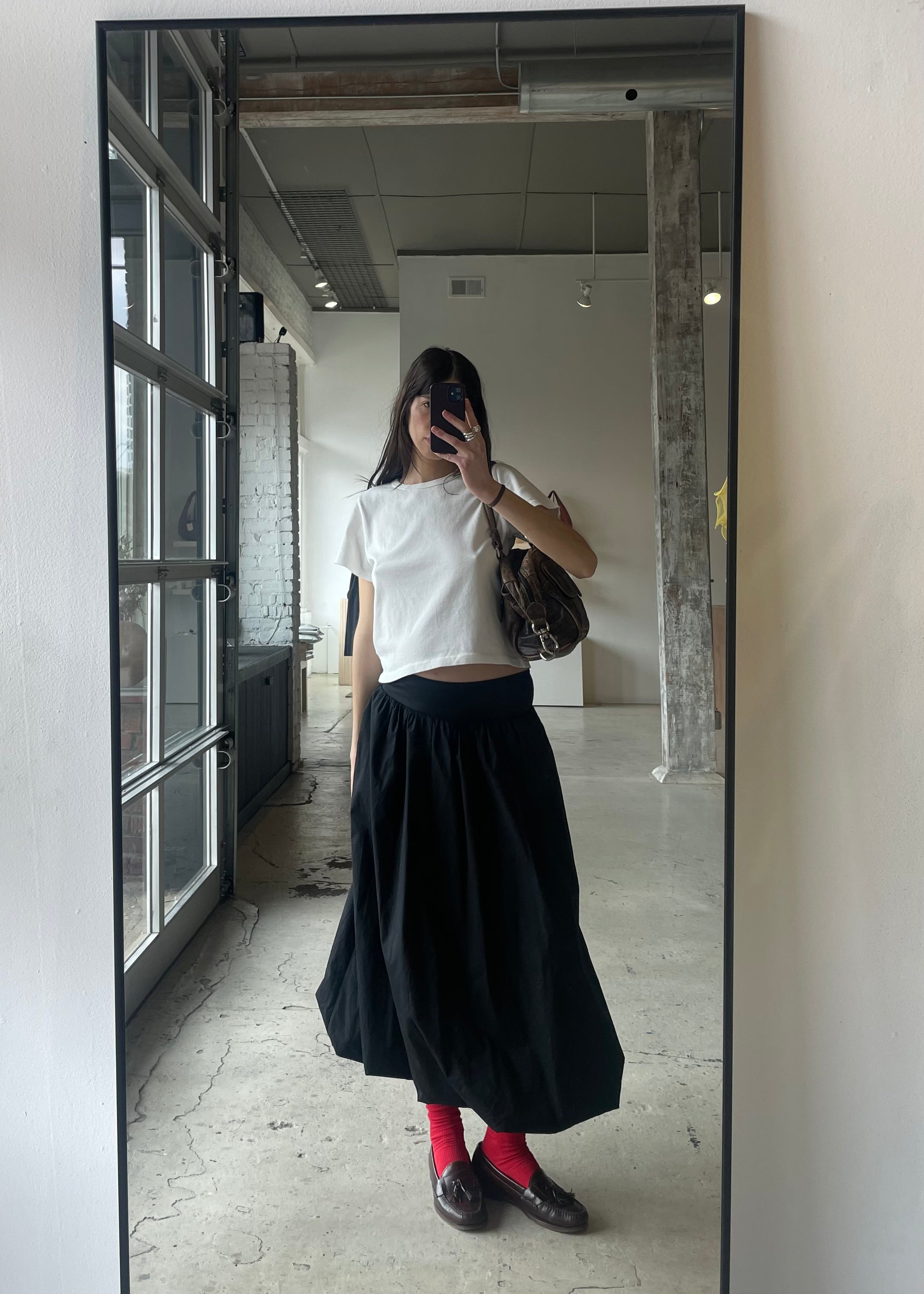 Black Reina Midi Bubble Skirt