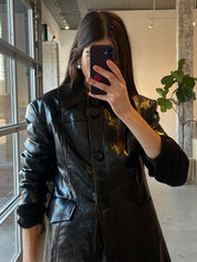 Slick Black Vegan Leather Trench Jacket