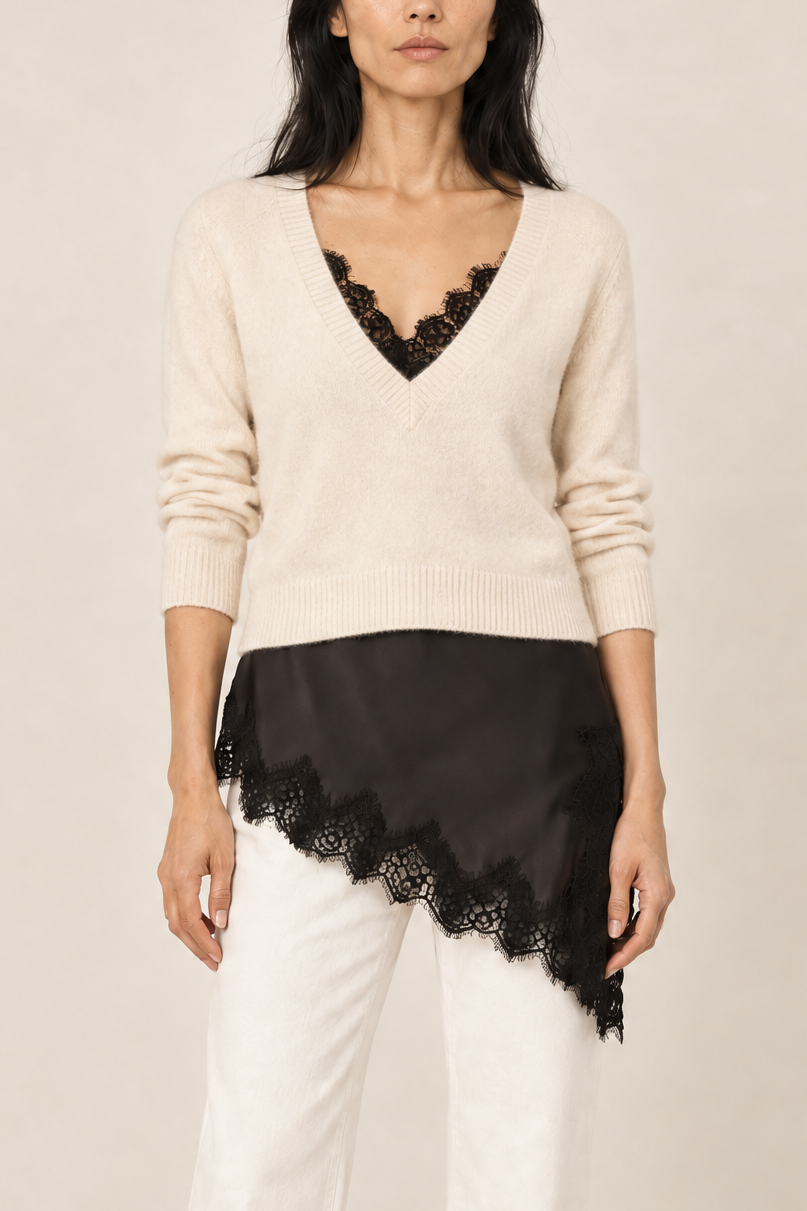 Black Asymmetrical Lace Trim Cami