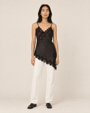 Black Asymmetrical Lace Trim Cami