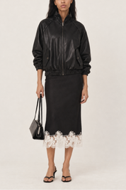 Black Shantel Lace Trim Midi Skirt