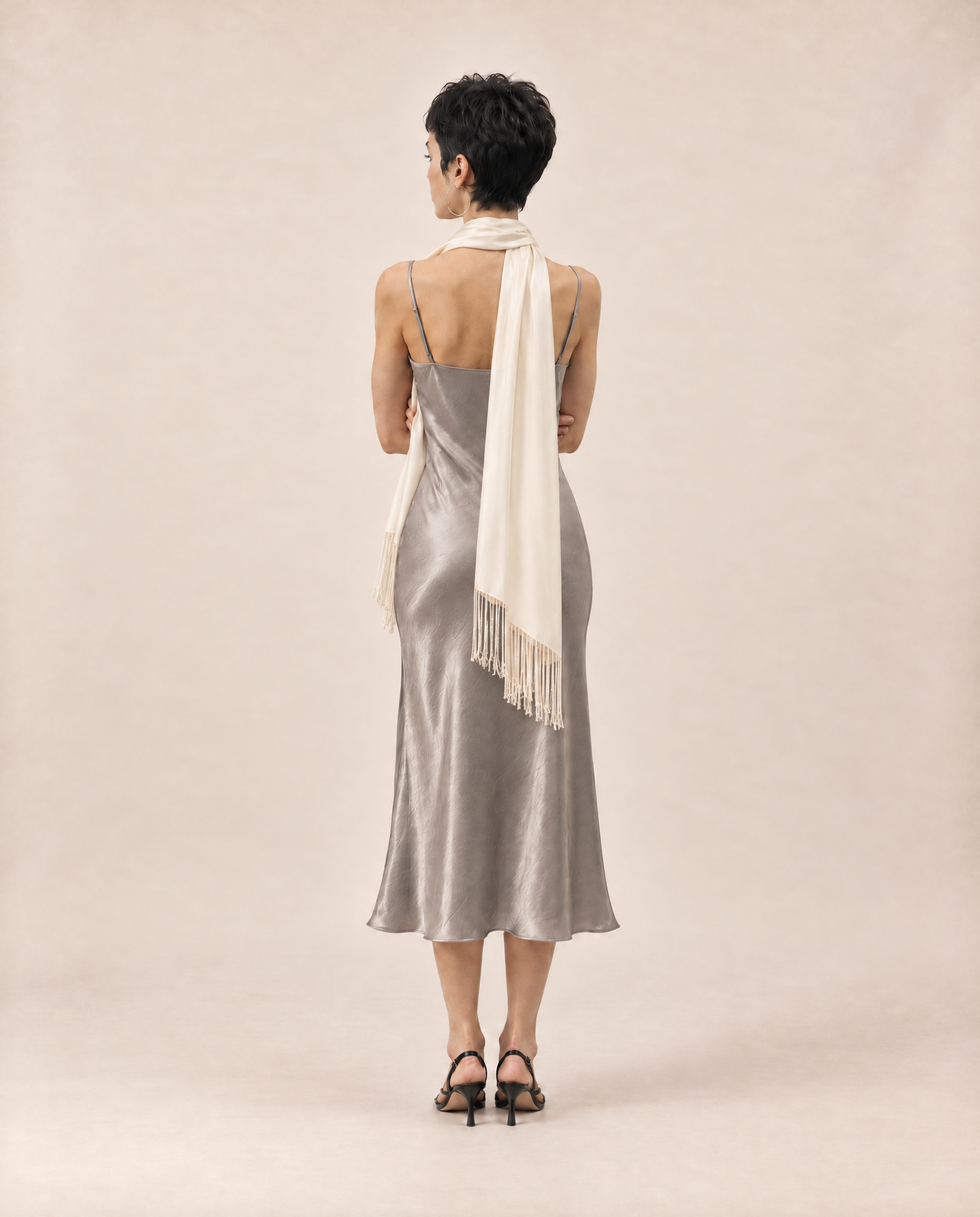 Slate Crinkle Satin Midi Dress