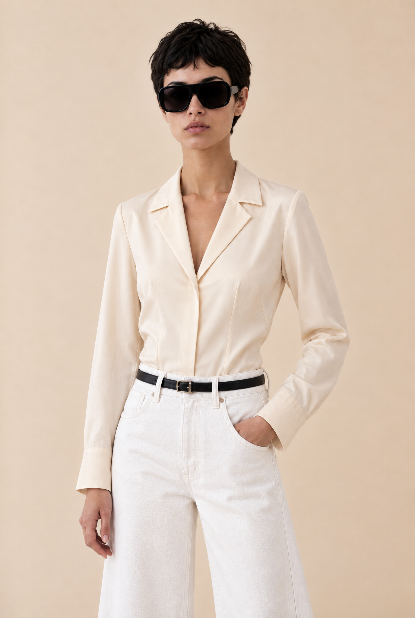 Vintage Donna Karan Cream Silk Bodysuit
