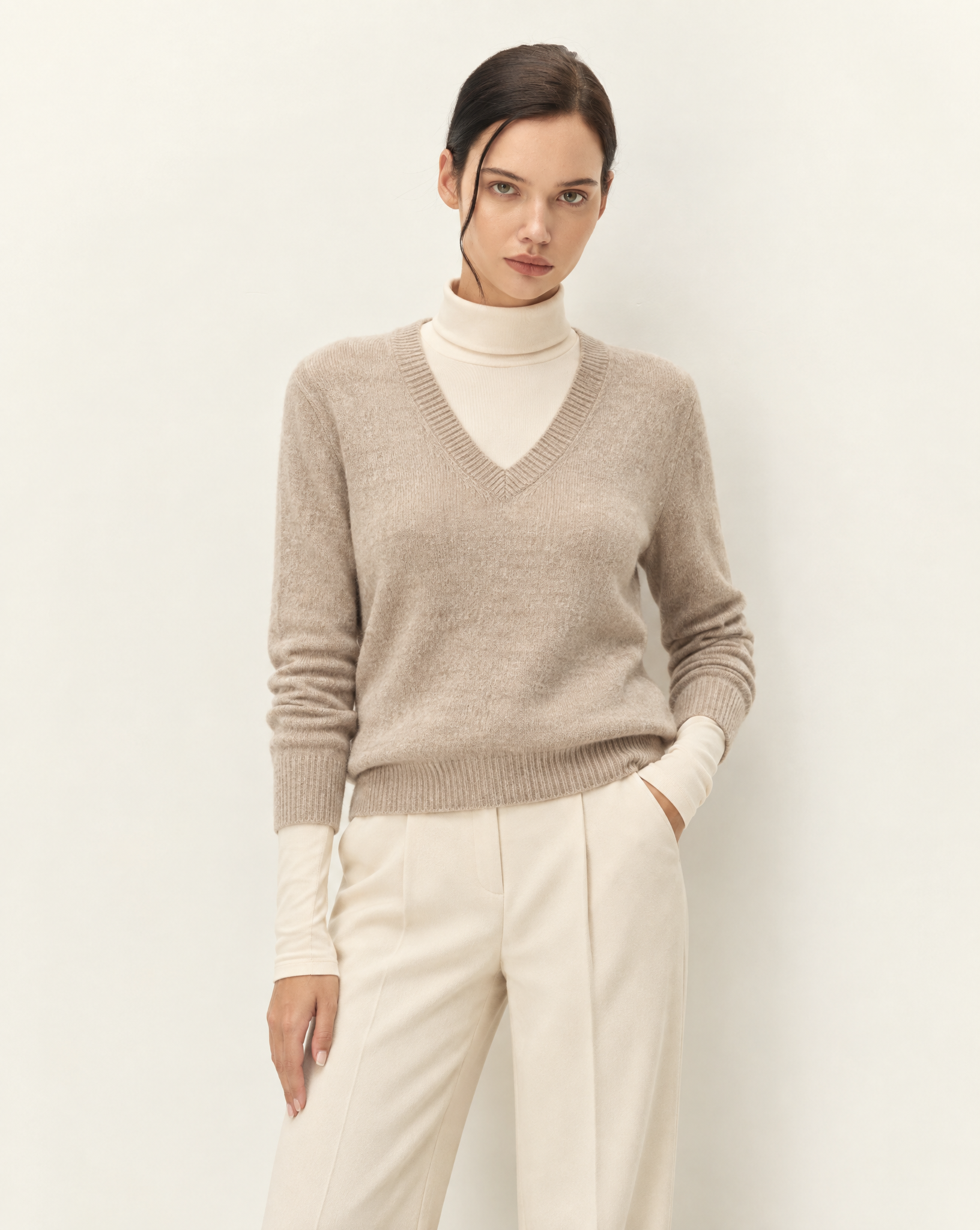 Cream Fleur Turtleneck Top
