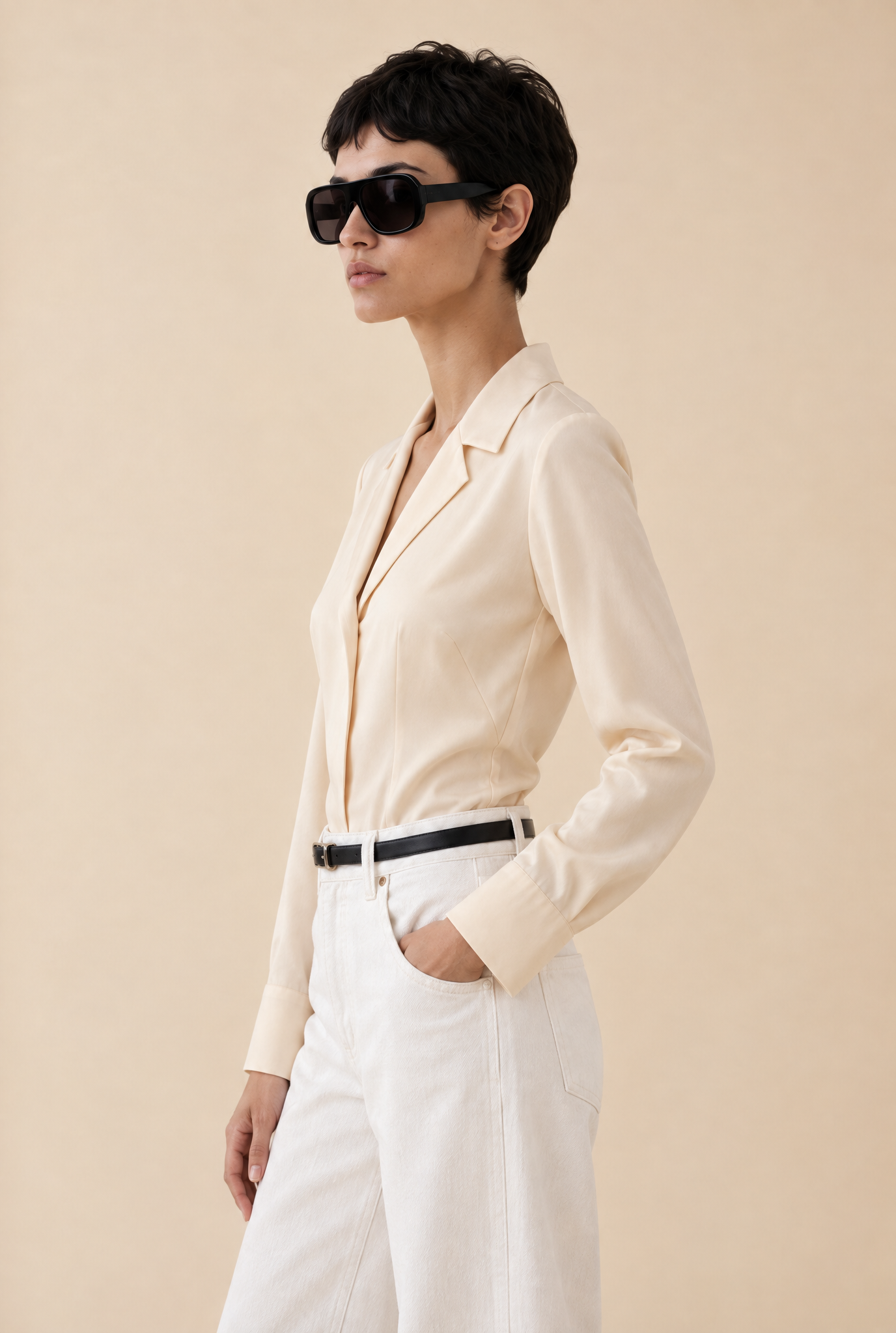 Vintage Donna Karan Cream Silk Bodysuit