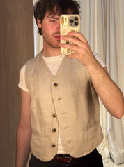 Vintage Oat Linen Vest