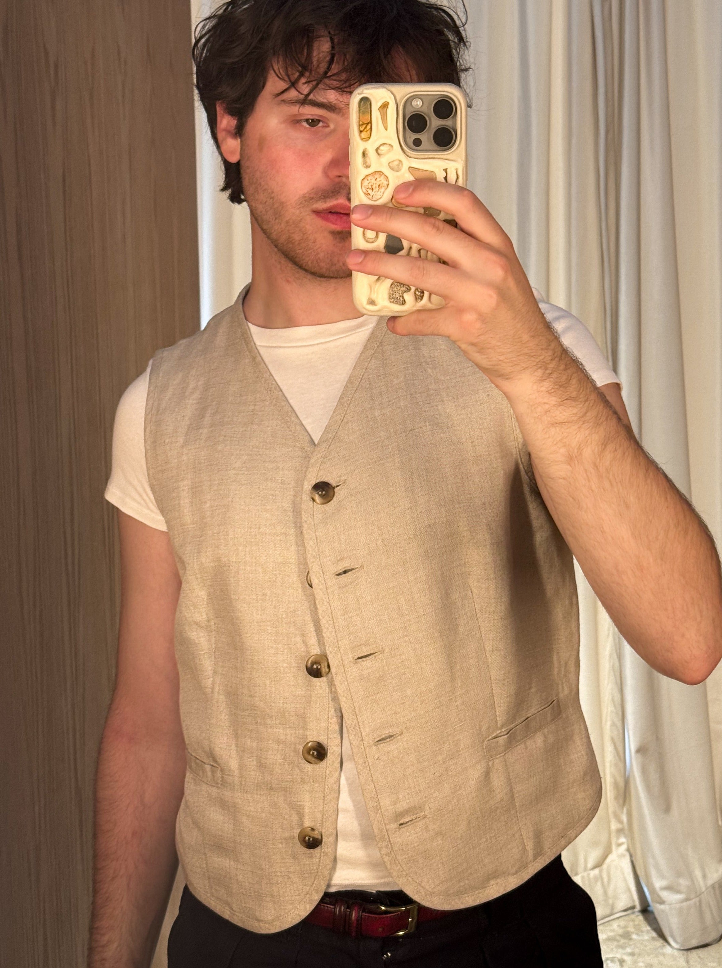 Vintage Oat Linen Vest