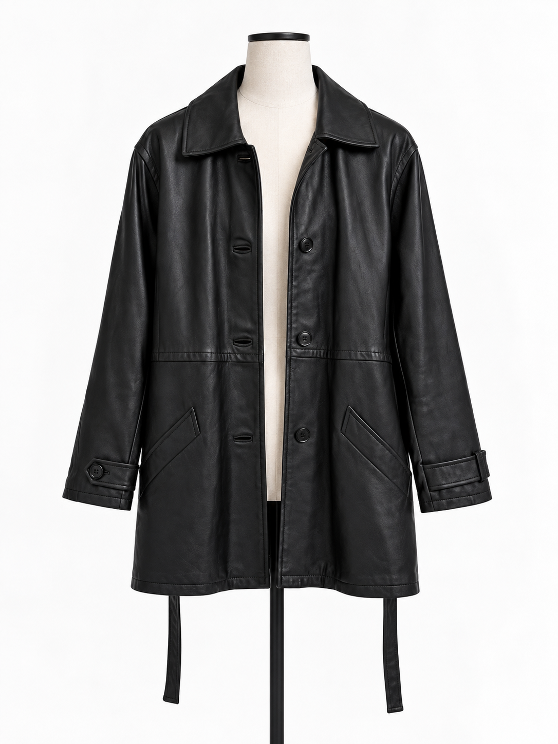 Vintage Hugo Buscati Leather Tie Waist Trench Coat