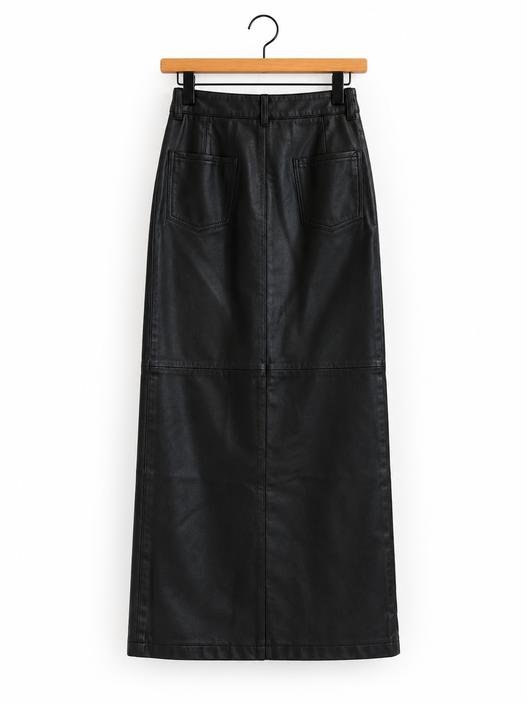 Vintage Black Leather Maxi Skirt - 27" Waist