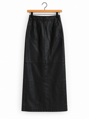 Vintage Black Leather Maxi Skirt - 27" Waist