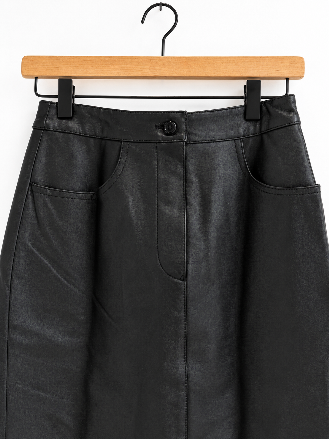 Vintage Black Leather Maxi Skirt - 27" Waist