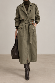 Vintage Olive Utility Trench Coat