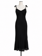 Vintage Black Silk Bow Strap Dress
