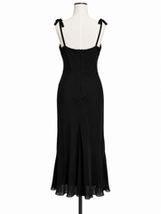 Vintage Black Silk Bow Strap Dress