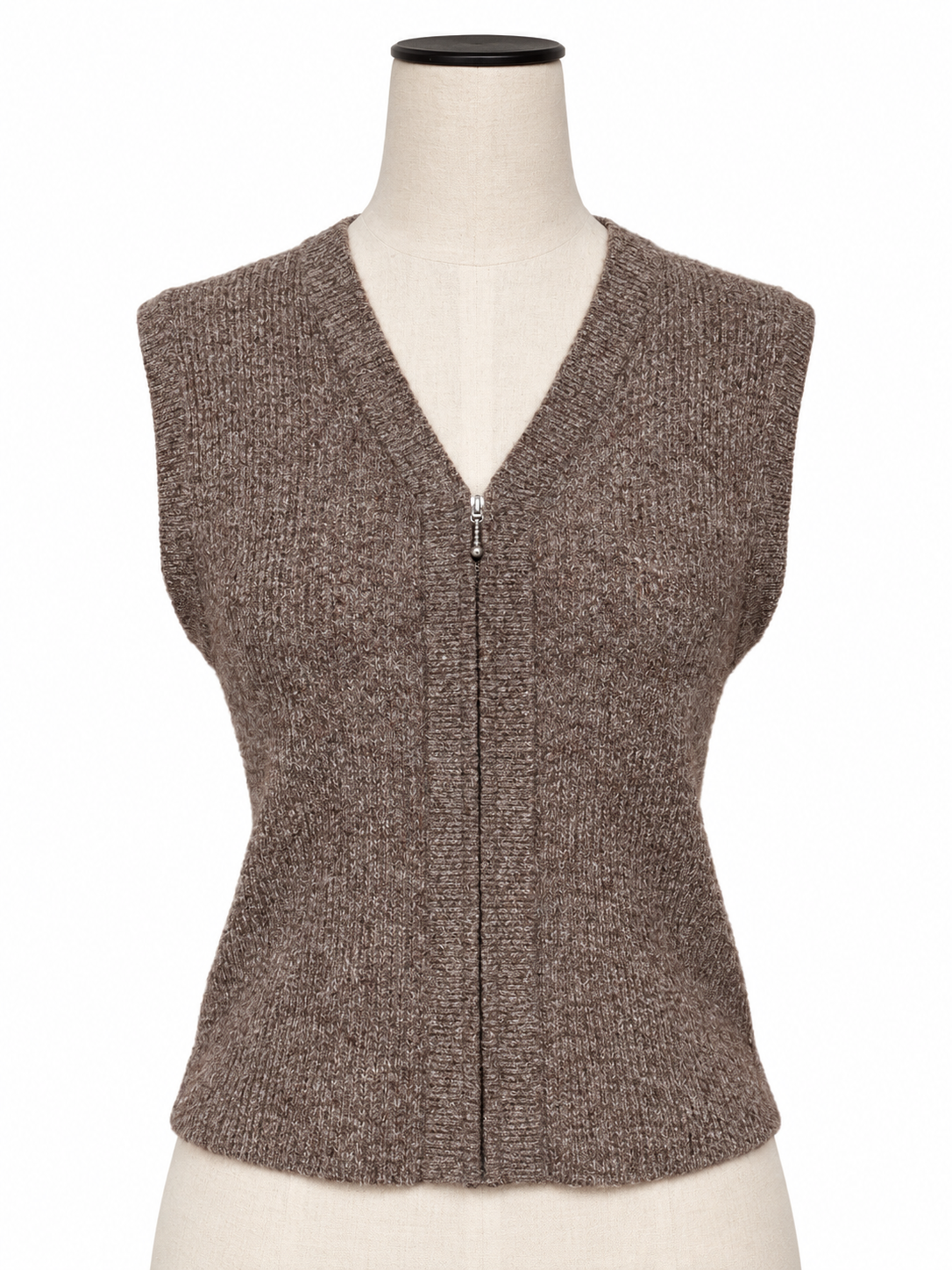 Vintage Tan Silk/Wool Knit Zippered Vest