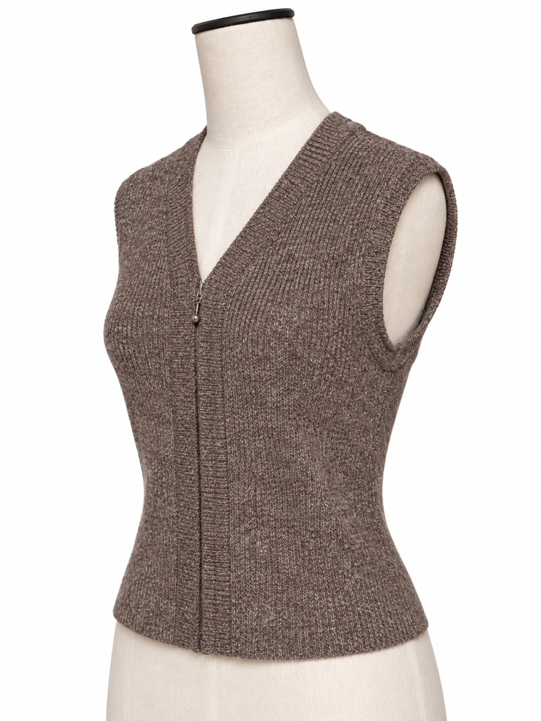 Vintage Tan Silk/Wool Knit Zippered Vest