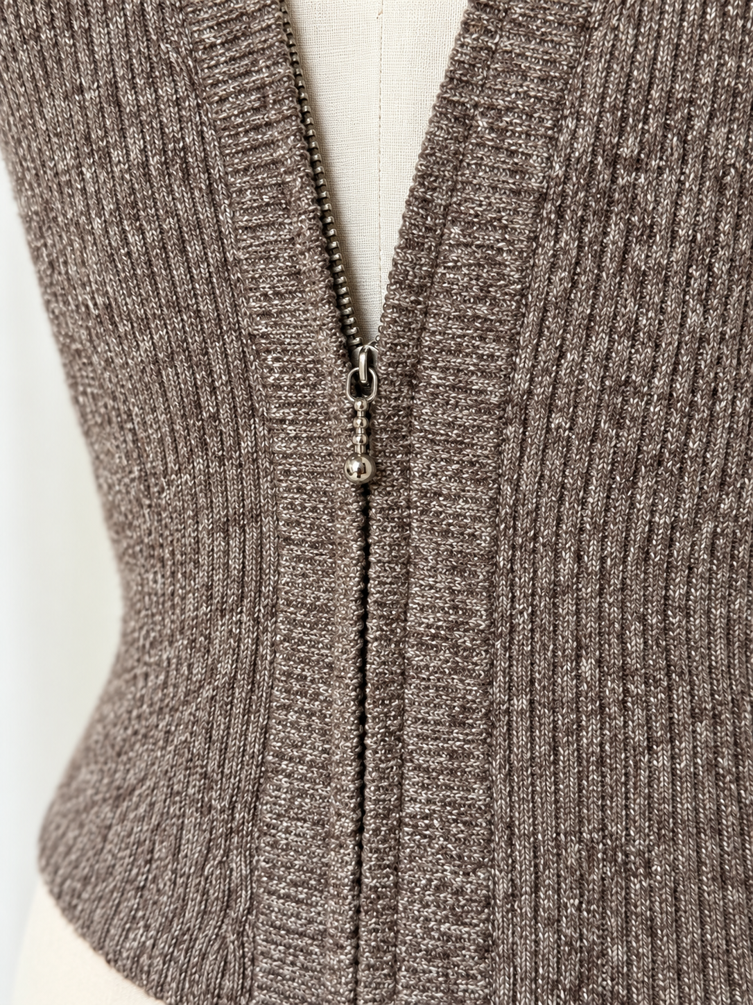 Vintage Tan Silk/Wool Knit Zippered Vest