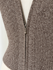 Vintage Tan Silk/Wool Knit Zippered Vest