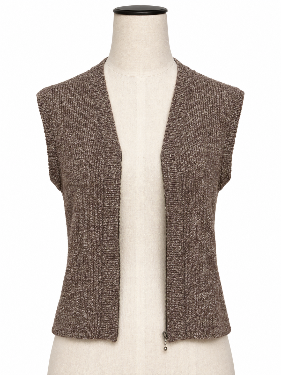 Vintage Tan Silk/Wool Knit Zippered Vest