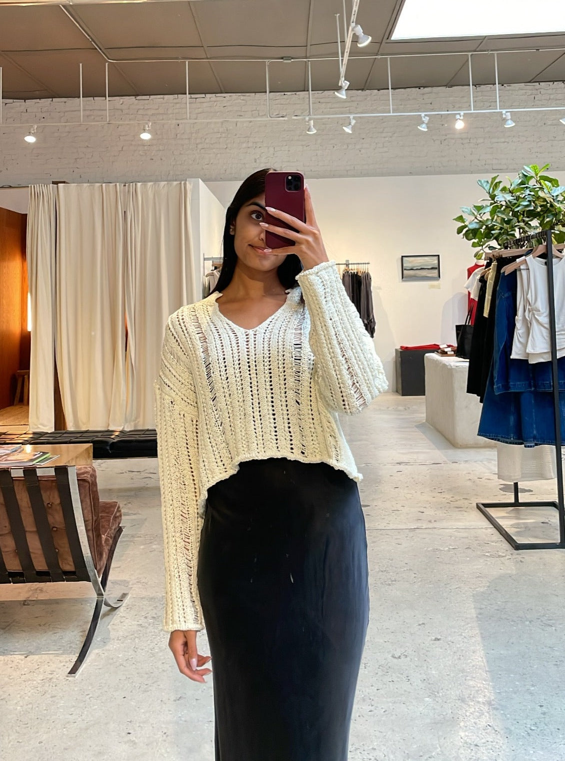 Ivory Crochet Cropped Sweater