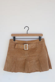 Vintage Buckled Camel Suede Mini Skirt