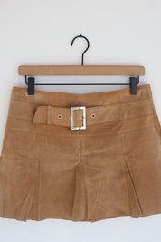 Vintage Buckled Camel Suede Mini Skirt