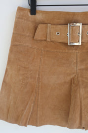 Vintage Buckled Camel Suede Mini Skirt