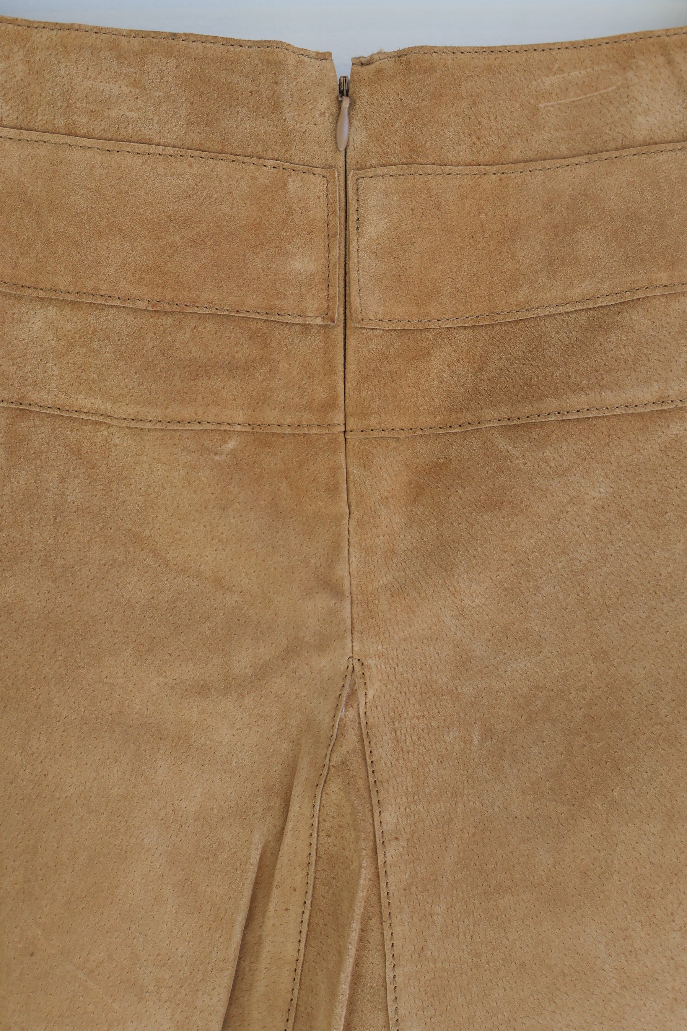 Vintage Buckled Camel Suede Mini Skirt