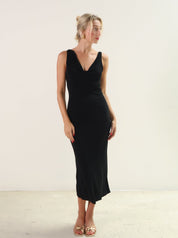 Vintage Black Deadstock Cowl Neck Dress