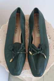 Vintage Dark Green Leather Loafers