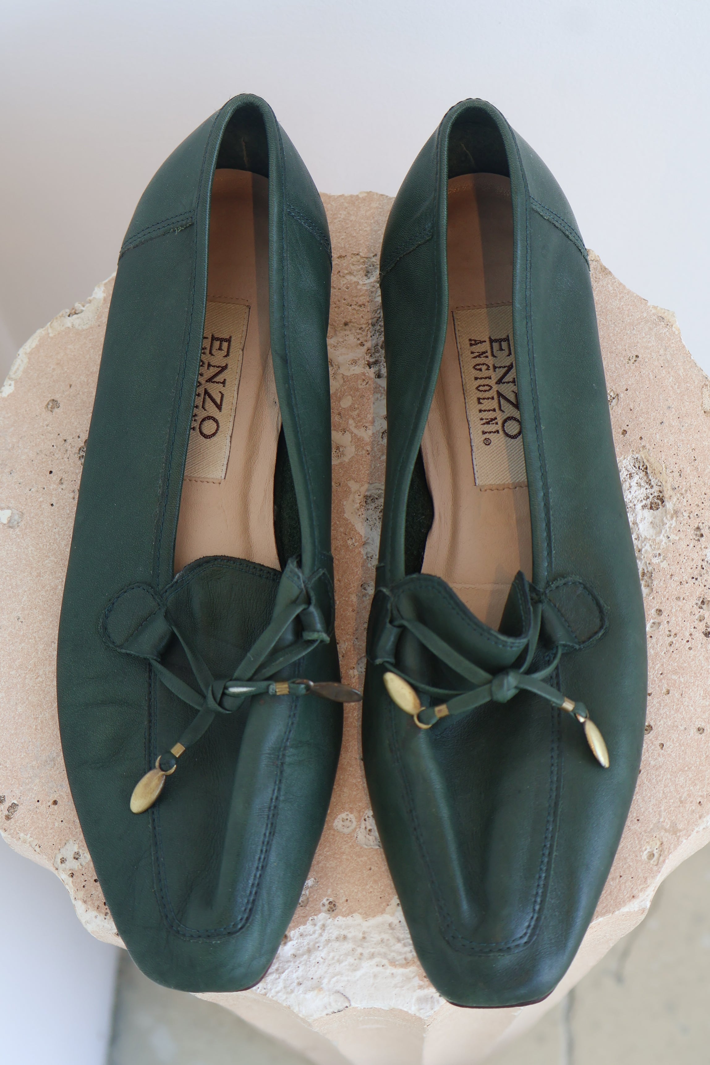 Vintage Dark Green Leather Loafers