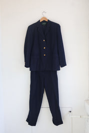 Vintage Midnight Blue Linen Ralph Lauren Pantsuit