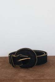 Vintage Black Leather Studded Belt