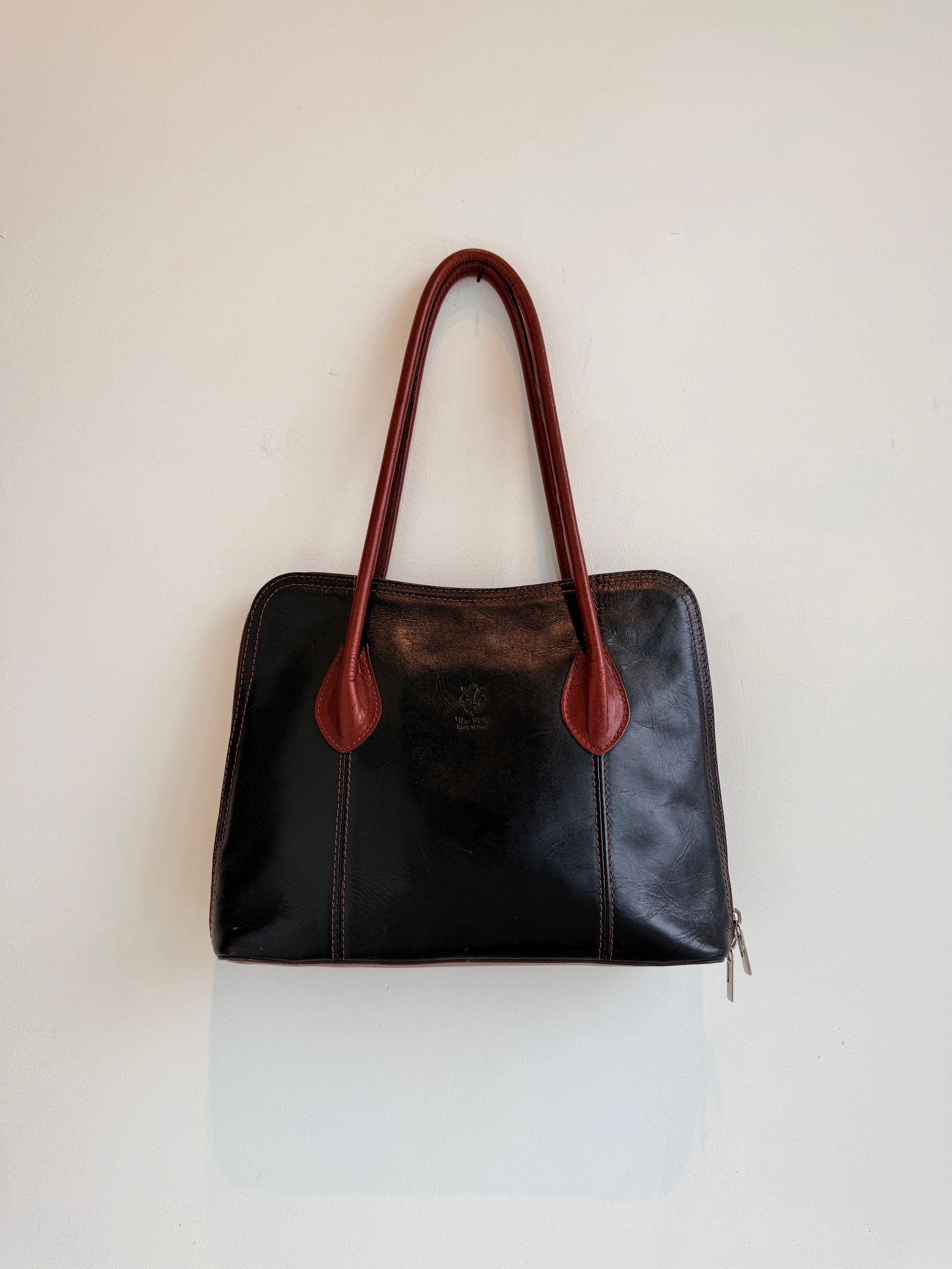 Vintage Italian Two-Tone Leather Shoulder Bag
