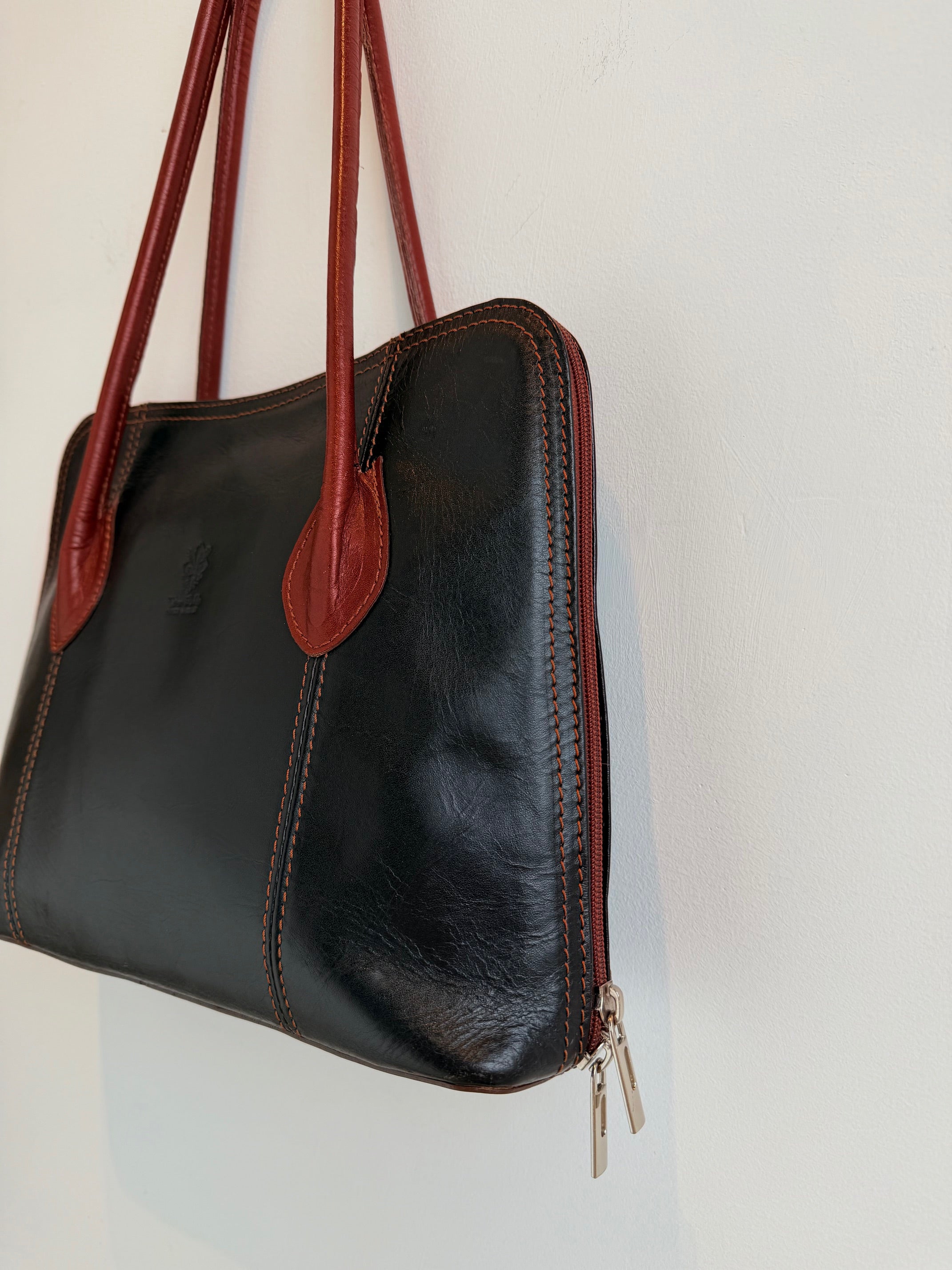 Vintage Italian Two-Tone Leather Shoulder Bag